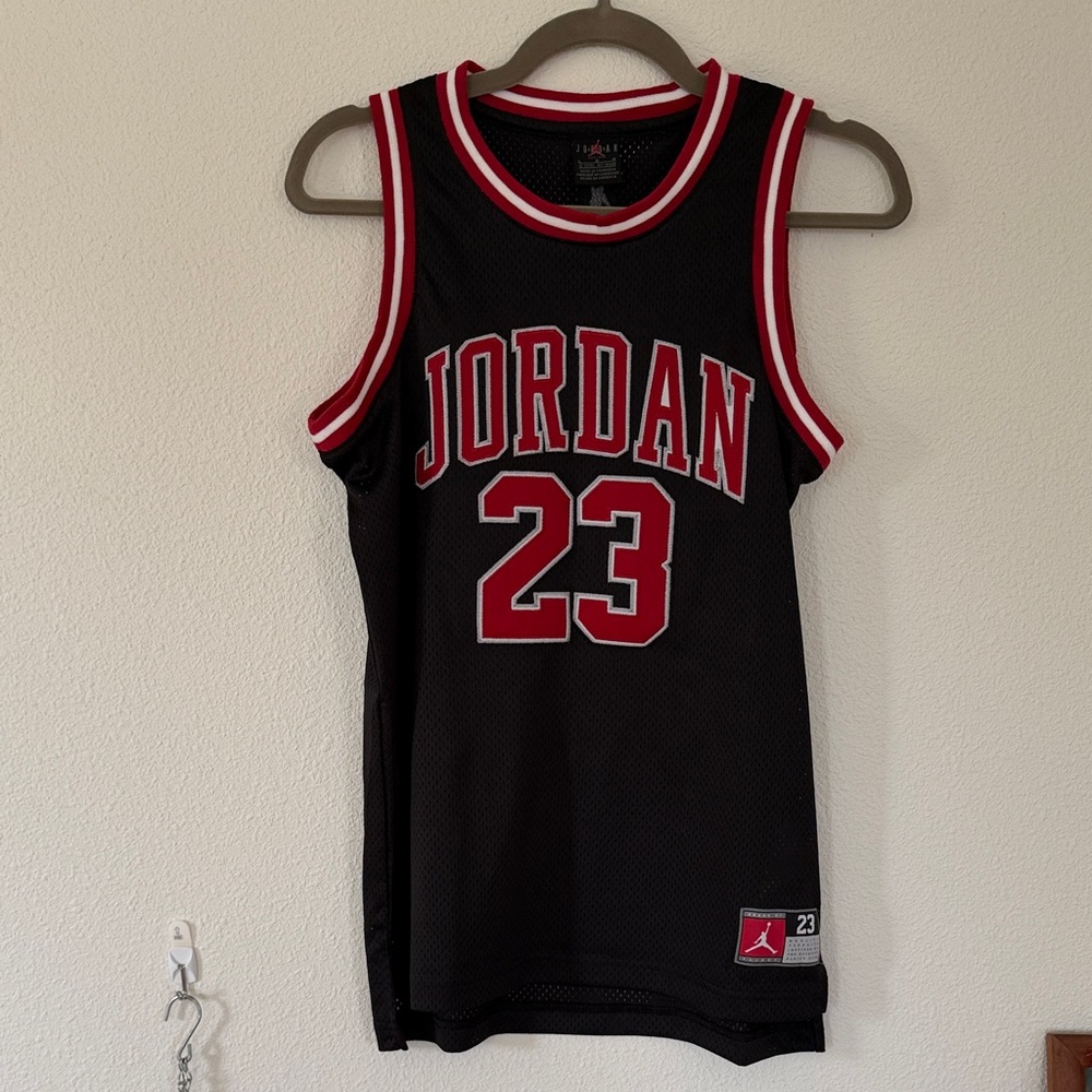 Jordan Black and Red 23 Mesh Basketball Jersey - Kids